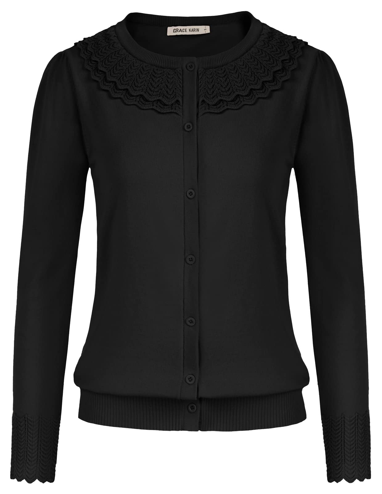 GRACE KARIN Women's Long Sleeve Button Down Cardigan Sweater - Soft Knit Crew Neck Open Front Casual Pullover | Perfect for Office, Date Night & Fall Layering