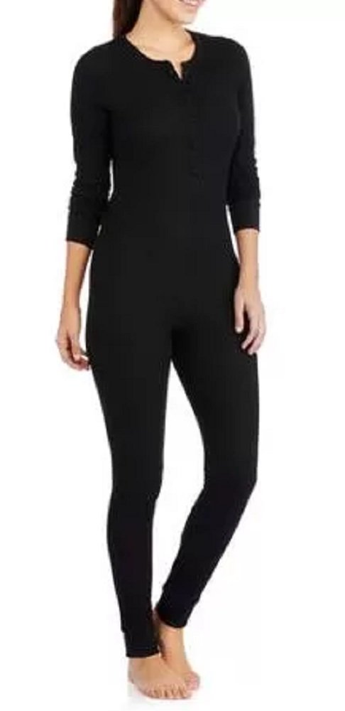 Fruit of the Loom Women's Waffle Thermal Union Suit - Black Soot, X-Large/XX-Large | Warm Winter Underwear for Cold Weather & Outdoor Activities