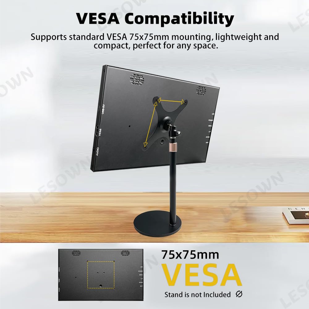 10.1 Inch LESOWN Portable IPS Monitor - 1024x600 HD Display, Metal Shell, Mini HDMI Screen for PC, Laptop, Raspberry Pi 4/3 - Perfect for Gaming, Office Work & Travel Entertainment