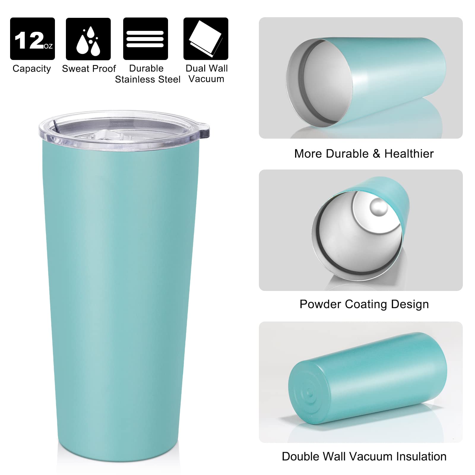 VEGOND 20oz Stainless Steel Vacuum Insulated Tumbler with Lid & Straw - 6 Pack Double Wall Coffee Travel Mug, River Green - Perfect for Office, Gym, Camping & Outdoor Activities
