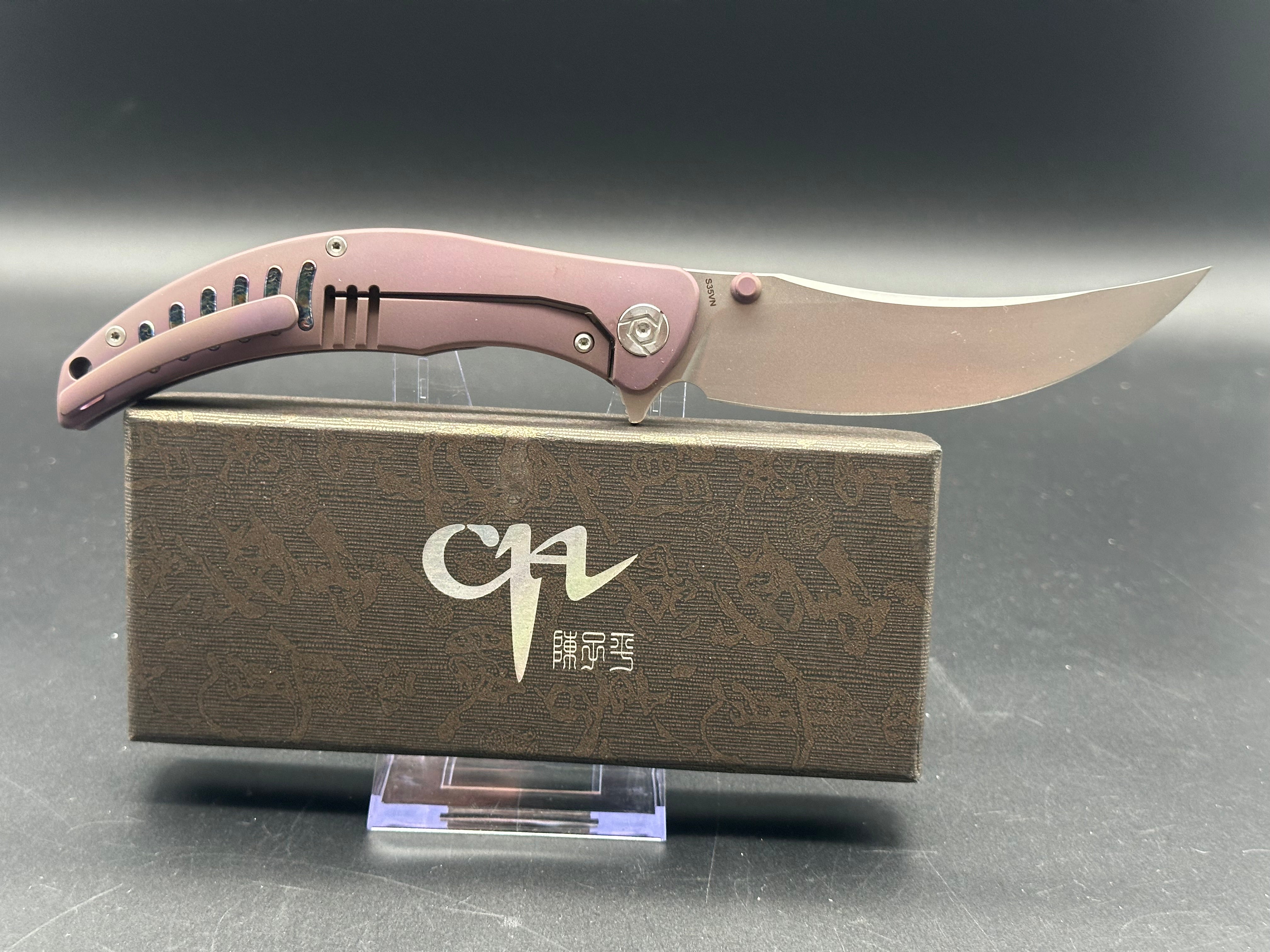 CH Knives Sultan Folding Knife - Purple Titanium Handle, S35VN Steel Plain Edge - EDC, Outdoor Camping, Survival & Everyday Carry