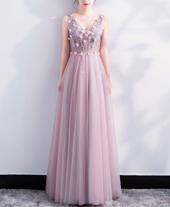 Elegant A-Line V-Neck Lace Tulle Long Prom Dress | Formal Evening Gown for Women | Perfect for Homecoming, Wedding Guest & Special Occasions