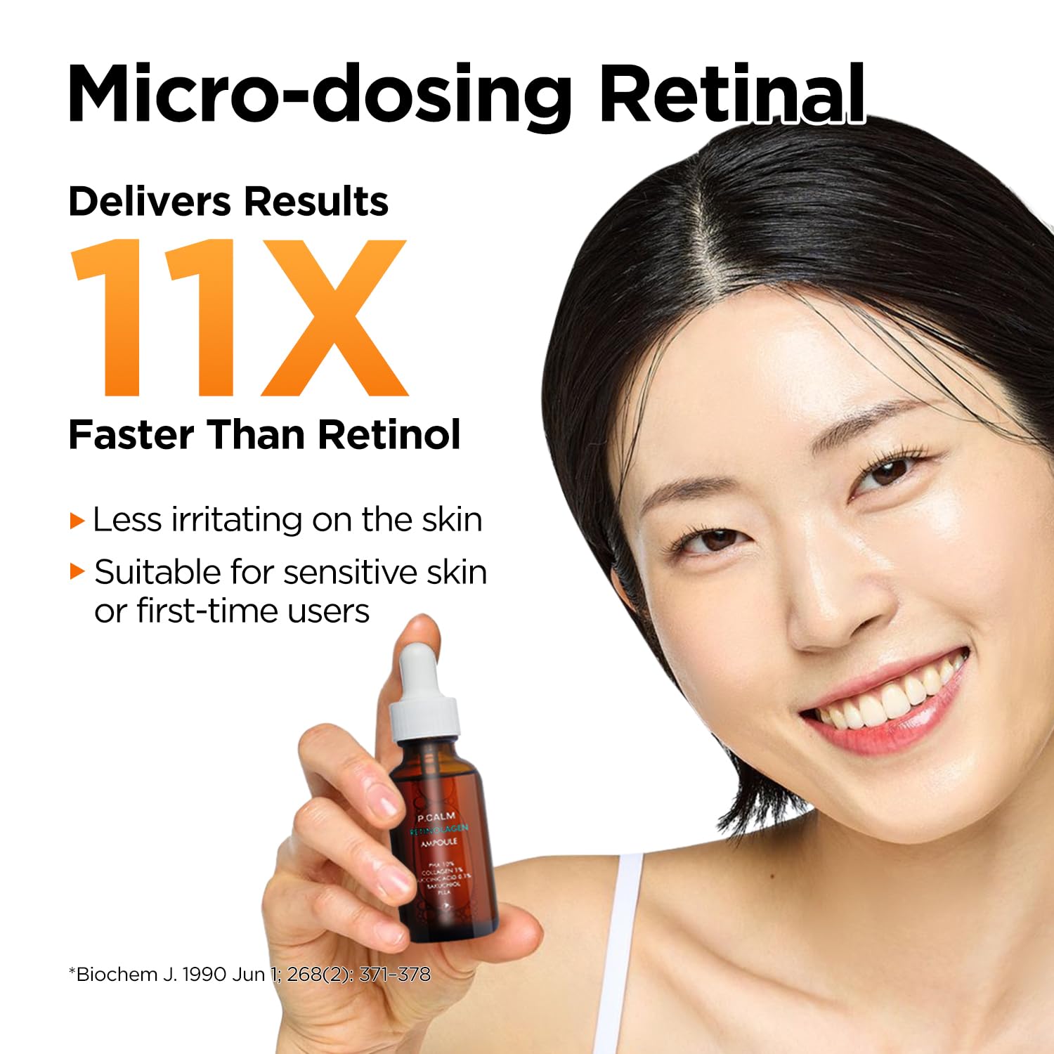 P.CALM Retinolagen Ampoule & Cream Set - Pore Tightening Glass Skin Serum & Moisturizer with Micro Dosing Retinal, Vegan Hydrolyzed Collagen, Bakuchiol, PHA | Vegan Korean Skincare for Anti-Aging & Hydration | Perfect for Nighttime Routine & Sensitive Skin Care