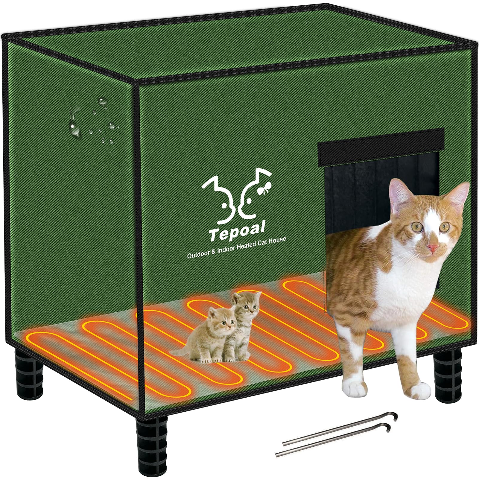 Indestructible Heated Outdoor Cat House for Winter - 100% Waterproof & Insulated Feral Cat Shelter with Safe Escape Door & Heater (20