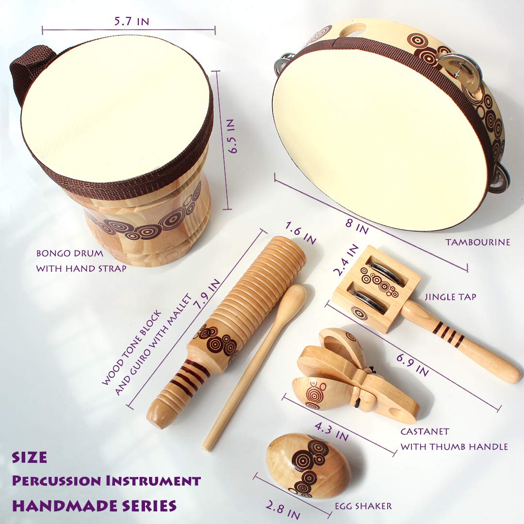 Natural Wooden Musical Instruments Set for Kids - Bongo Drums & Percussion Kit for Toddlers | Preschool Music Education Toys | Perfect for Home Play, Classroom Activities & Early Childhood Development