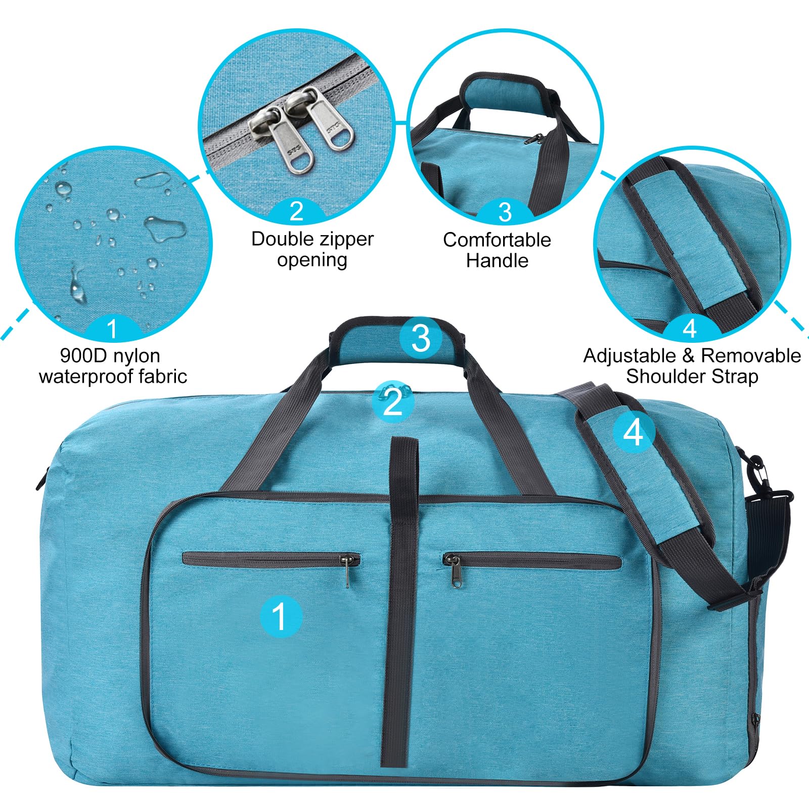 Felipe Varela Duffle Bag with Shoes Compartment & Adjustable Strap - Foldable Waterproof Travel Duffel for Men & Women - Perfect for Gym, Sports, Weekend Trips & Air Travel