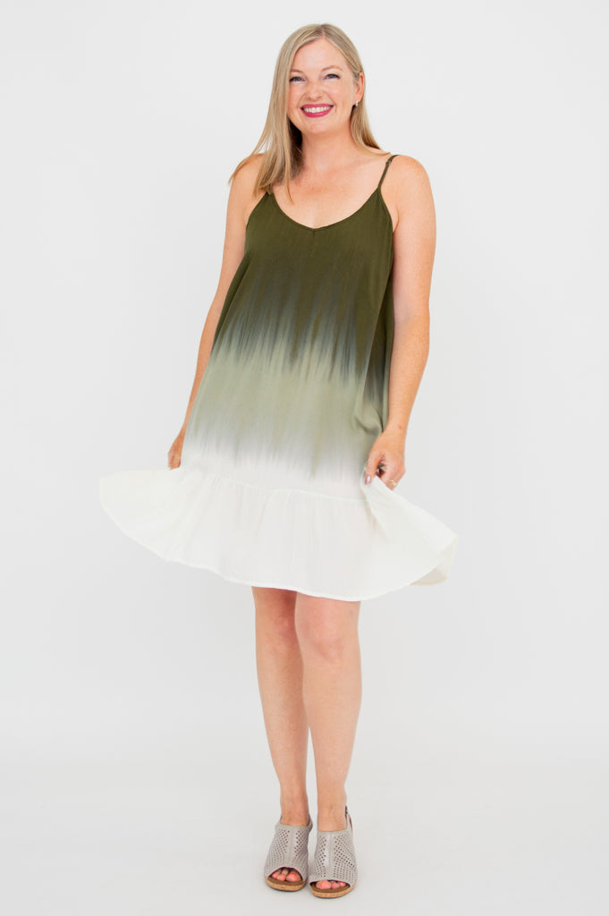 Ettie Dress - Green Dip Dye Midi Dress for Women | Boho Chic Summer Dress for Beach, Wedding & Casual Outings