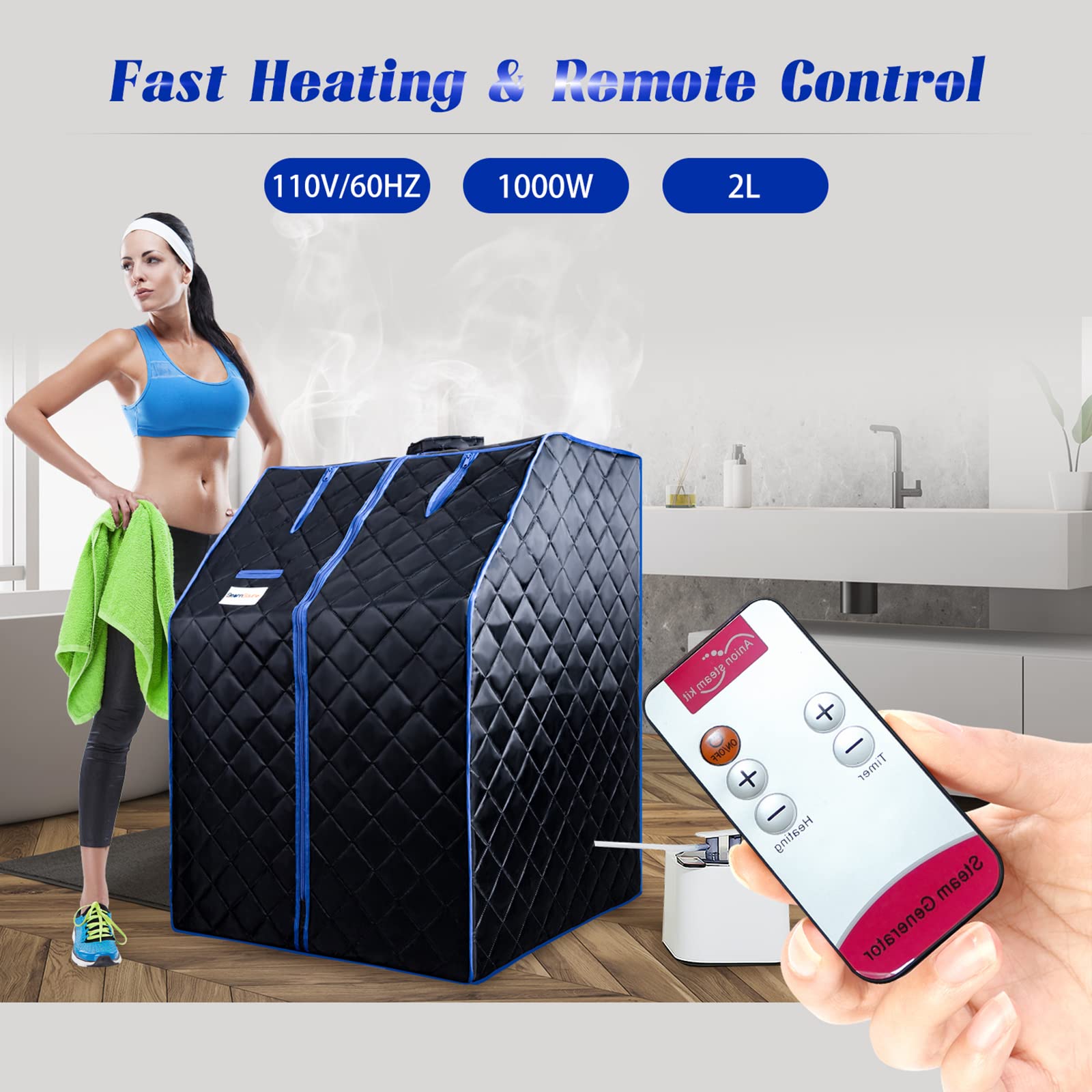 Portable Home Sauna Tent with Remote Control, 2L Steam Pot & Folding Chair - Detox, Stress Relief & Fatigue Recovery | Perfect for Home Spa, Relaxation & Wellness (Black)