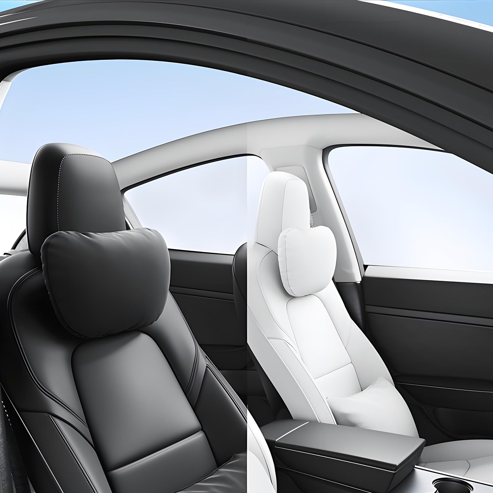 Tesla Model 3/Y/S/X Car Headrest Pillow - 2 Pack Ultra Soft Neck Support Cushion for Travel & Commuting - White Tesla Accessories for Comfortable Long Drives