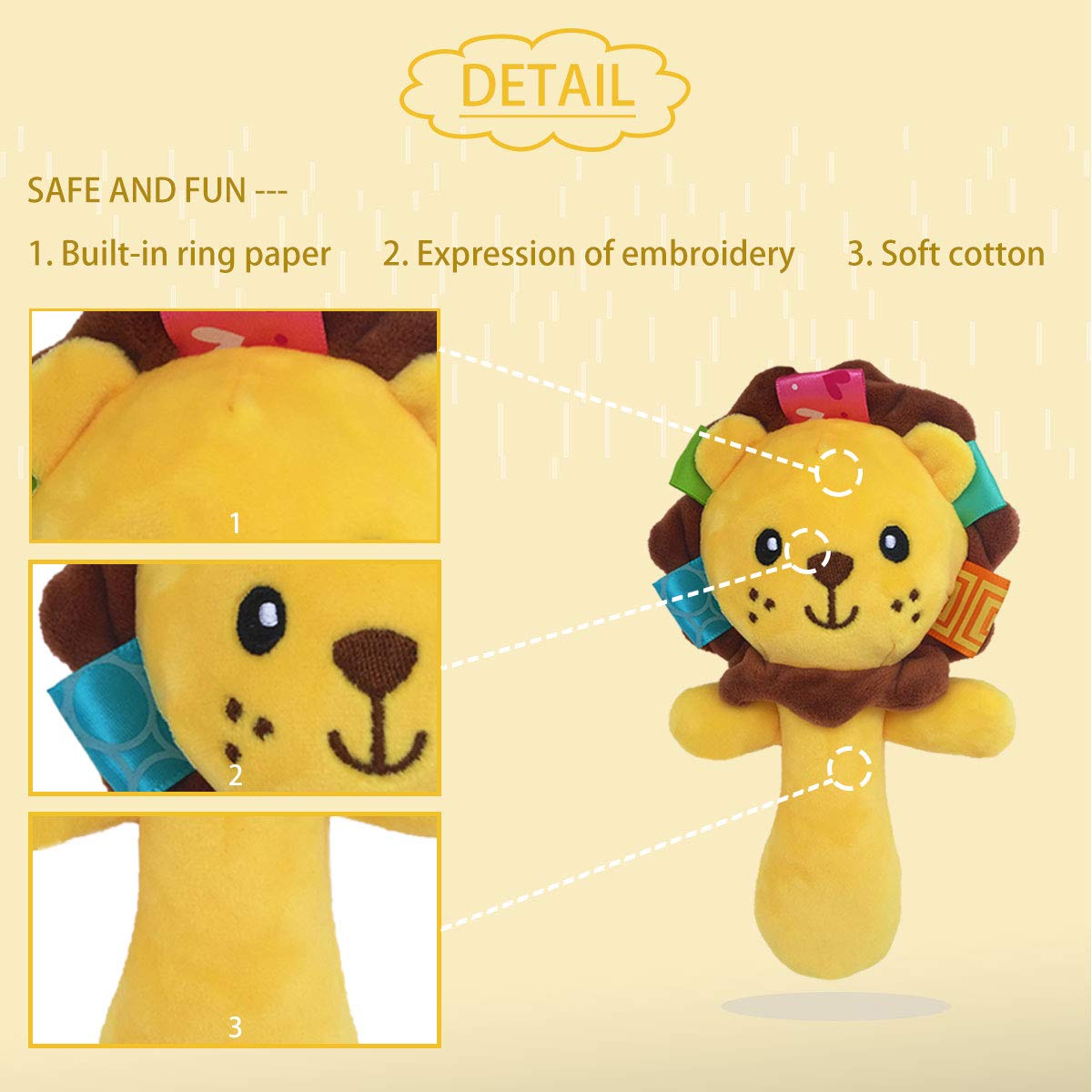 Soft Baby Rattle Toys - Plush Stuffed Animal Hand Rattles for Toddlers, Girls & Boys - Infant Developmental Toys with Cute Lion Design - Perfect for Sensory Play, Early Learning & Baby Shower Gifts