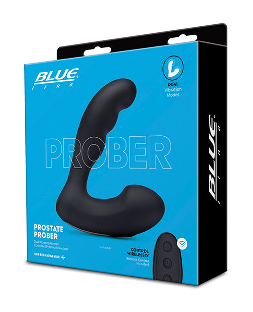 Premium Rechargeable Dual Vibrating Prostate Massager with Remote Control - Blue Line Prober Silicone Stimulator for Men (Black) | Perfect for Solo Play, Couples Use & Sensual Relaxation