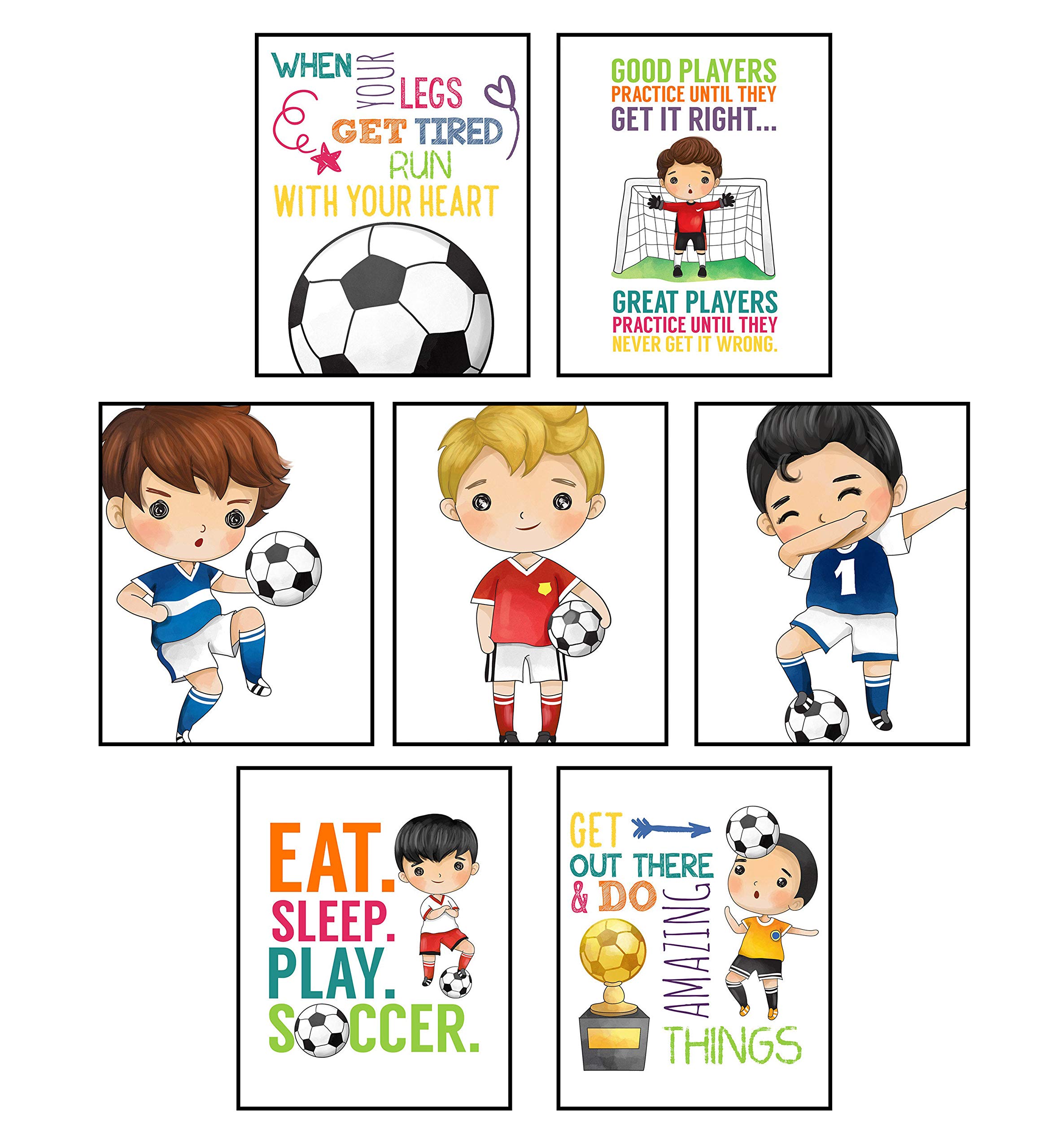 Soccer Themed Room Decor - Large Wall Art Set for Boys Bedroom, Sports Themed Sign Poster & Hanging Prints - Perfect for Kids Room, Game Room & Soccer Fan Gifts
