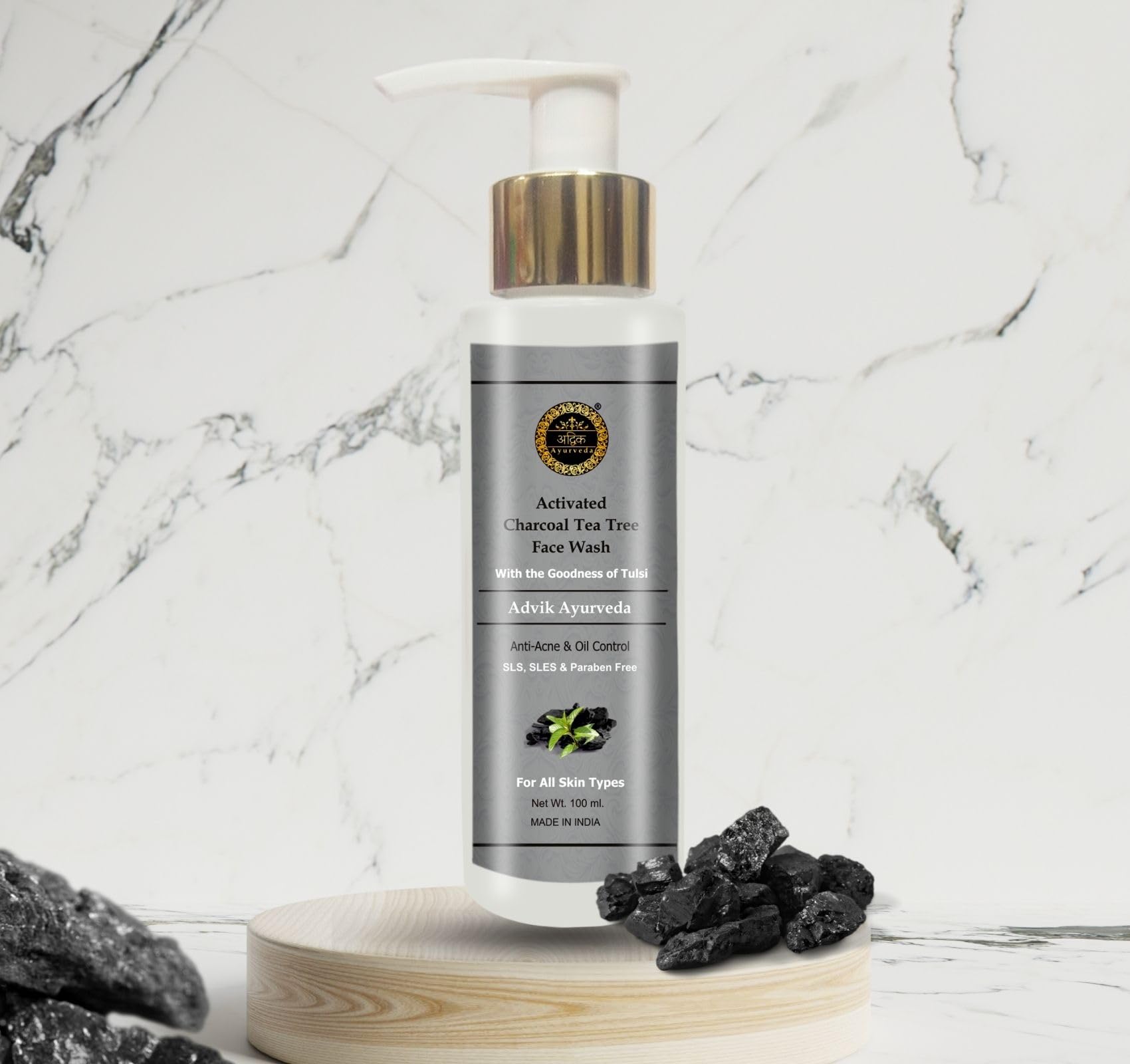 Activated Charcoal & Tea Tree Oil Face Wash 100ml - Deep Cleansing, Anti-Acne Treatment, Oil & Pollution Control for Clear Skin | Perfect for Daily Skincare Routine & Post-Workout Cleansing