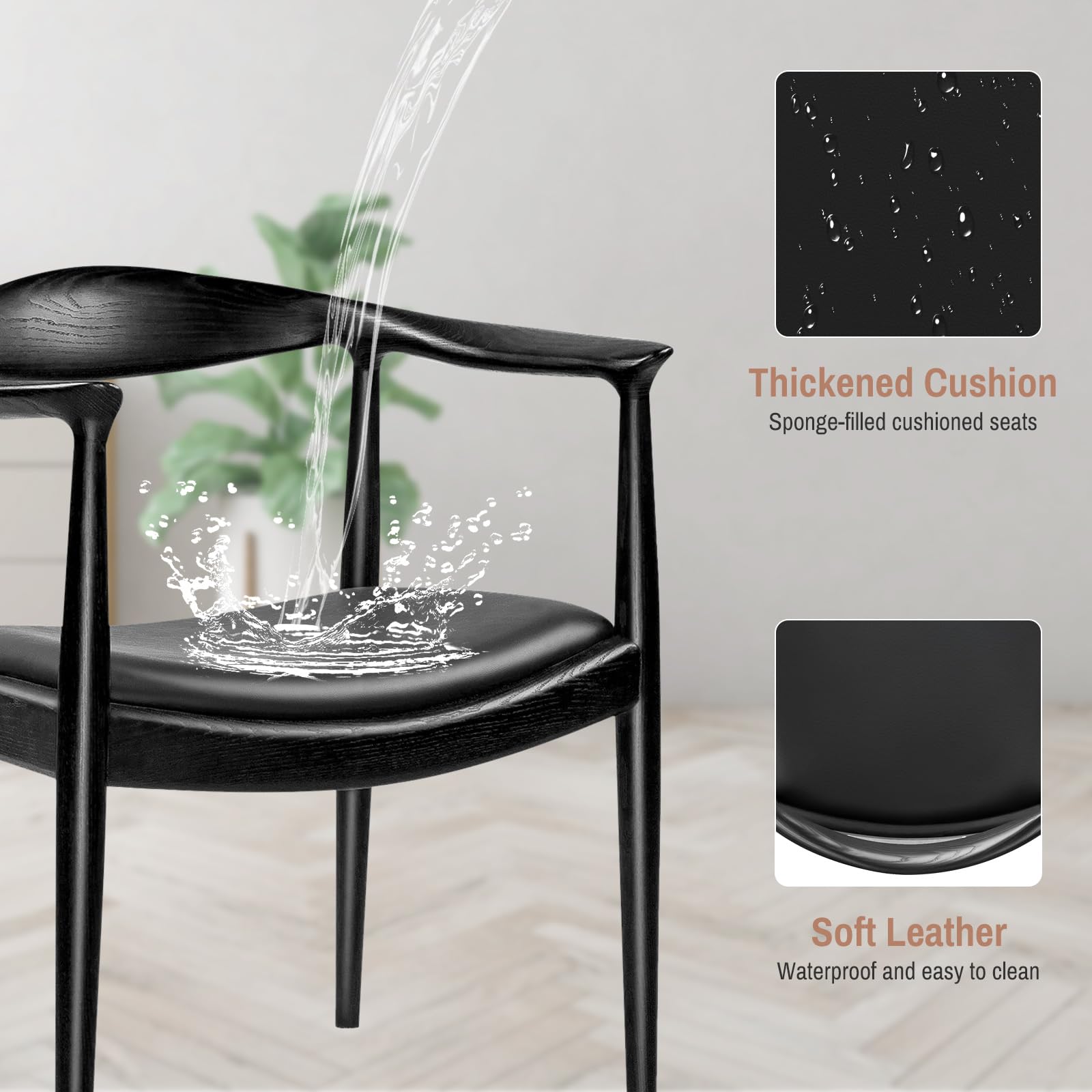 Kennedy Armchair - Upholstered Mid-Century Modern Dining Chair with Solid Wood Frame & Comfortable Seat, Fully Assembled (Black) - Perfect for Home Dining Room, Office Conference Table or Lounge Area Decor