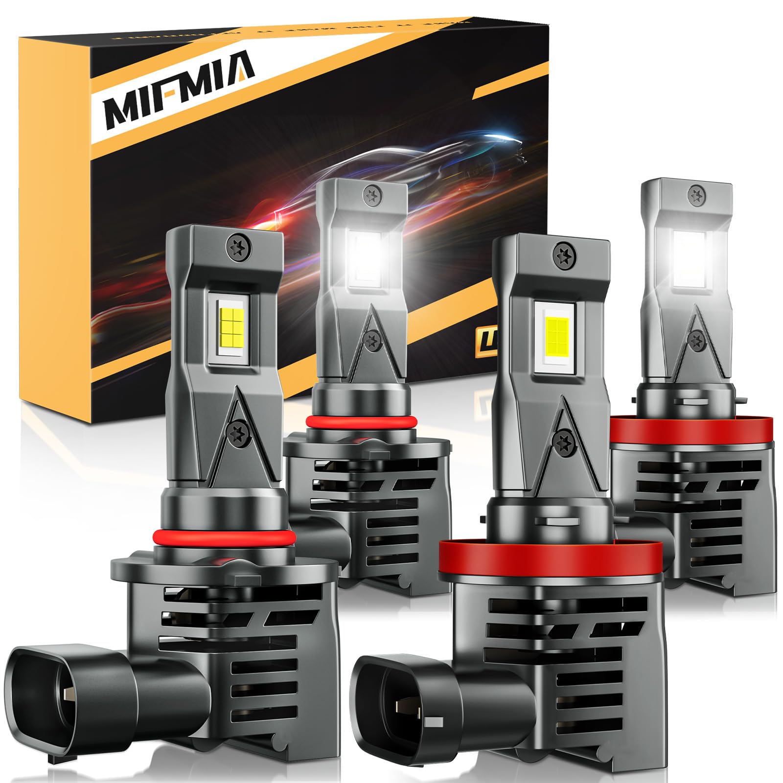 9005 H11 LED Headlight Bulbs Combo High & Low Beam - 600% Brighter 6500K Cool White - Direct Halogen Replacement for HB3 H8 H9 - Pack of 4 - Perfect for Night Driving & Foggy Conditions