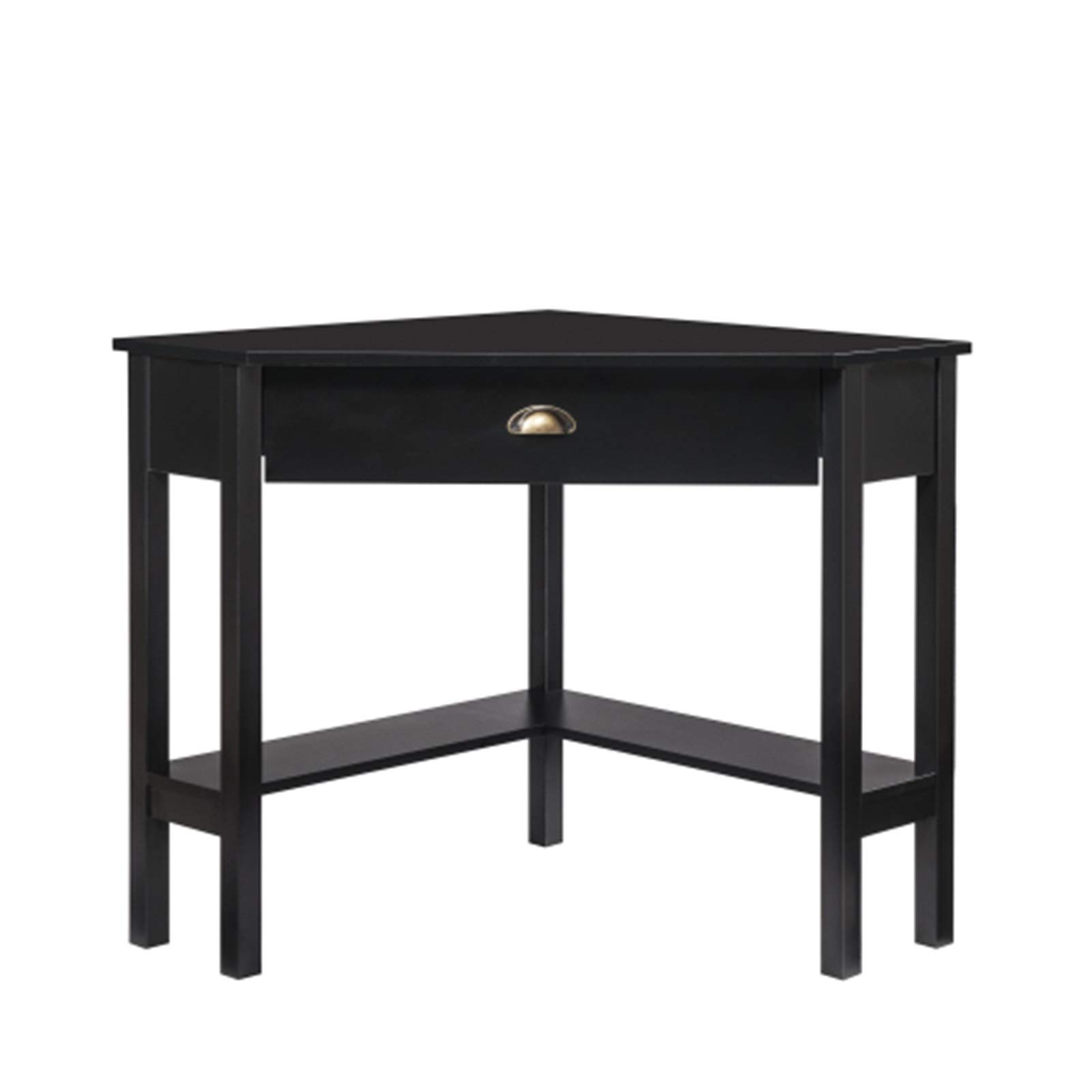 LQIAN Black Corner Computer Desk with Shelves & Drawer - Compact Home Office Writing Desk with Storage for Small Spaces, Study, Workstation, Gaming & Dorm Room