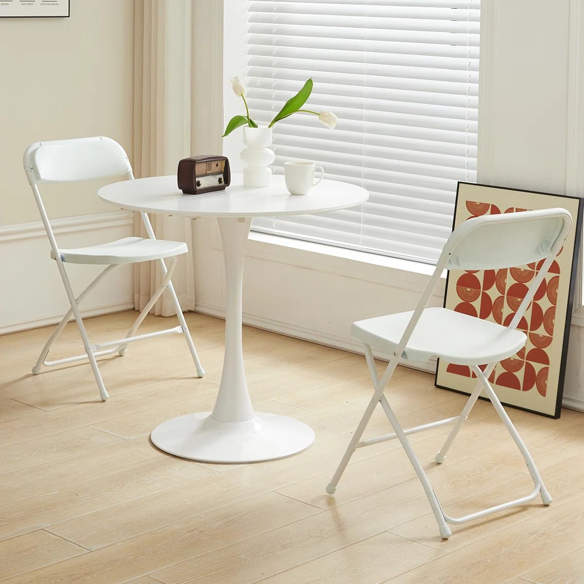 SEALAMB 10-Pack White Plastic Folding Chairs - Heavy Duty 350lbs Capacity Indoor/Outdoor Party Chairs with Steel Frame - Perfect for Weddings, Events, Office Use & Commercial Gatherings - Portable & Space-Saving for Home, Garden & Banquet Halls