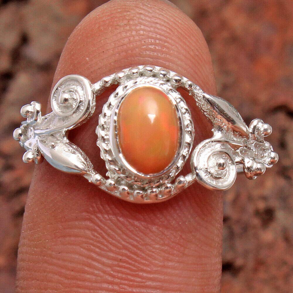 Ethiopian Opal 925 Sterling Silver Rings for Women | Orange Oval Gemstone Bridesmaid Rings | Handmade Bezel Set Stackable Rings | Perfect for Weddings, Anniversaries & Everyday Wear