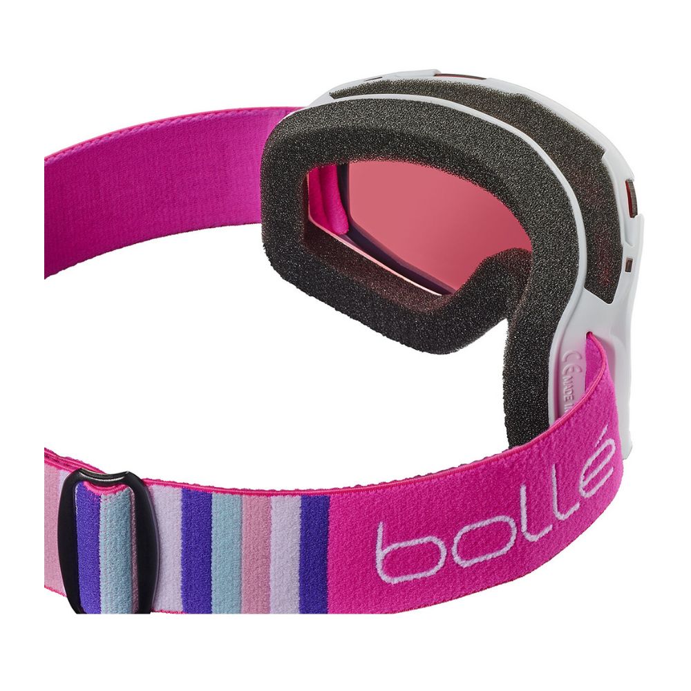 Bolle Rocket Kids Ski Goggles - White & Pink Matte for Ages 6+ (Cat.2 Vermillon Lens) - Perfect for Snowboarding, Skiing & Winter Sports Protection