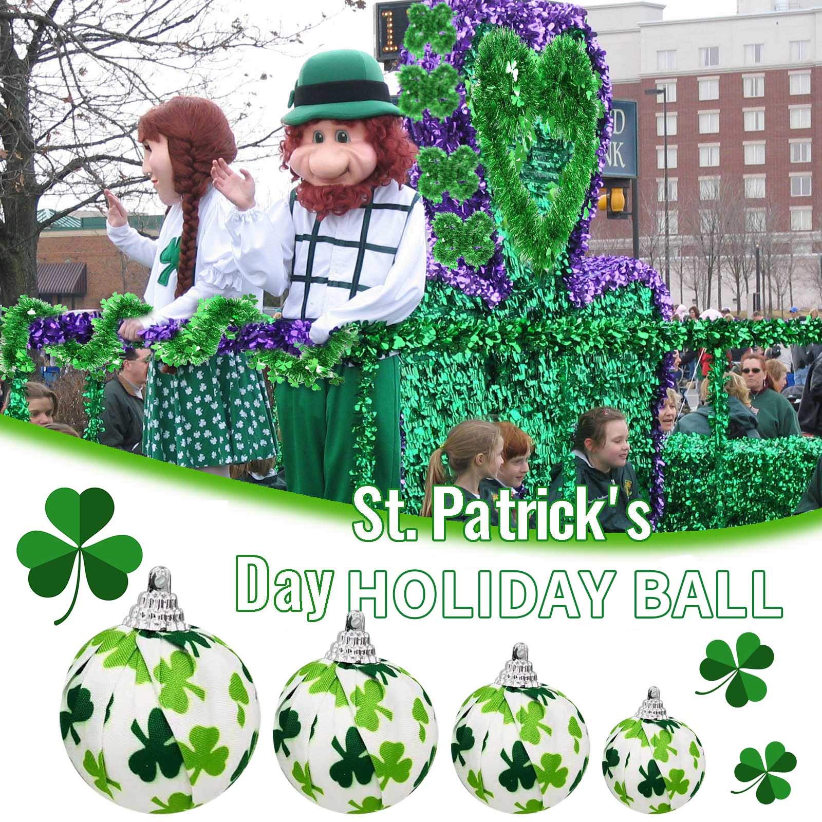16 Pieces St Patrick's Day Shamrock Fabric Wrapped Balls - Green Bowl Filler Decorations for Table, Shelf & Hanging - Irish Festival Holiday Decor (16 PCS Clover Balls) - Perfect for Home, Office & Party Decorations