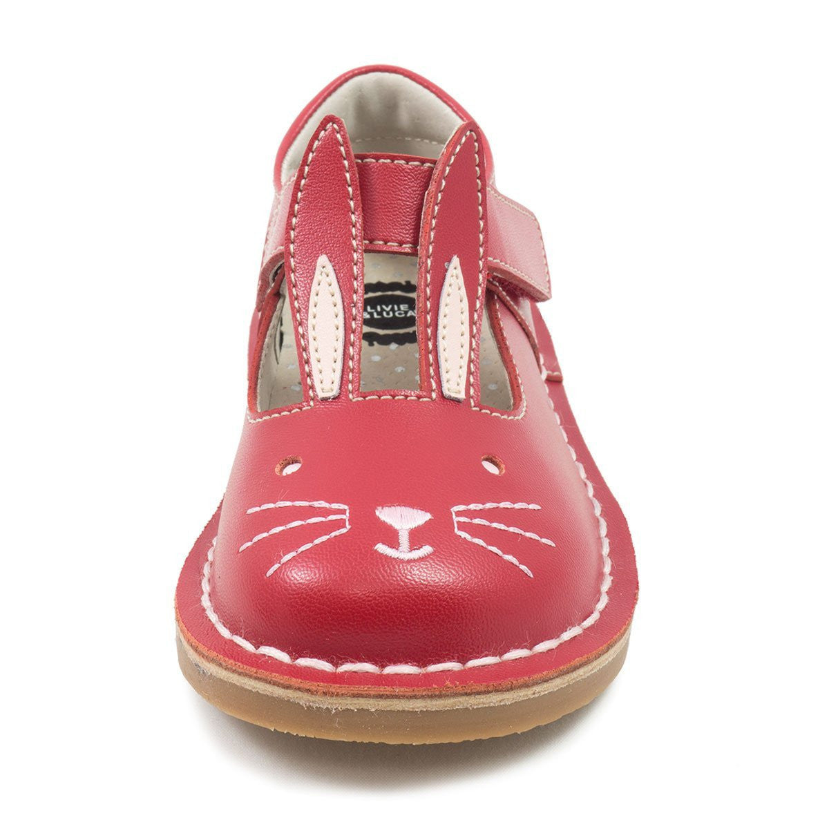 Livie & Luca Molly Red Leather Bunny Mary Jane Shoes for Girls - Hook & Loop Closure, Comfortable & Stylish - Perfect for Easter, Spring Outfits & Special Occasions