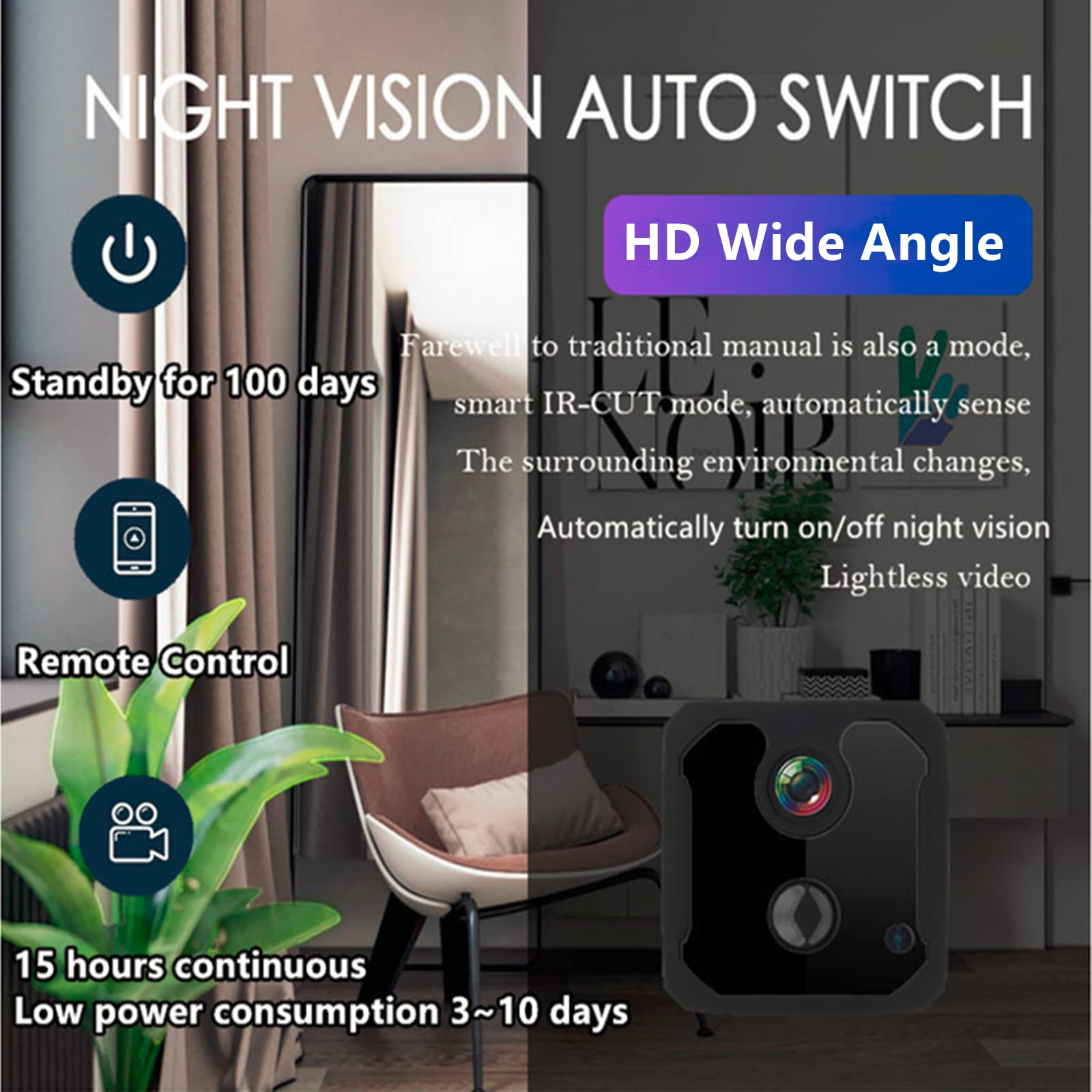 4K Hidden Spy Camera with WiFi - 100 Days Standby Battery, Wide Angle Motion Detection & Auto Night Vision - Mini Security Camera for Home, Office, Baby Monitor & Nanny Surveillance