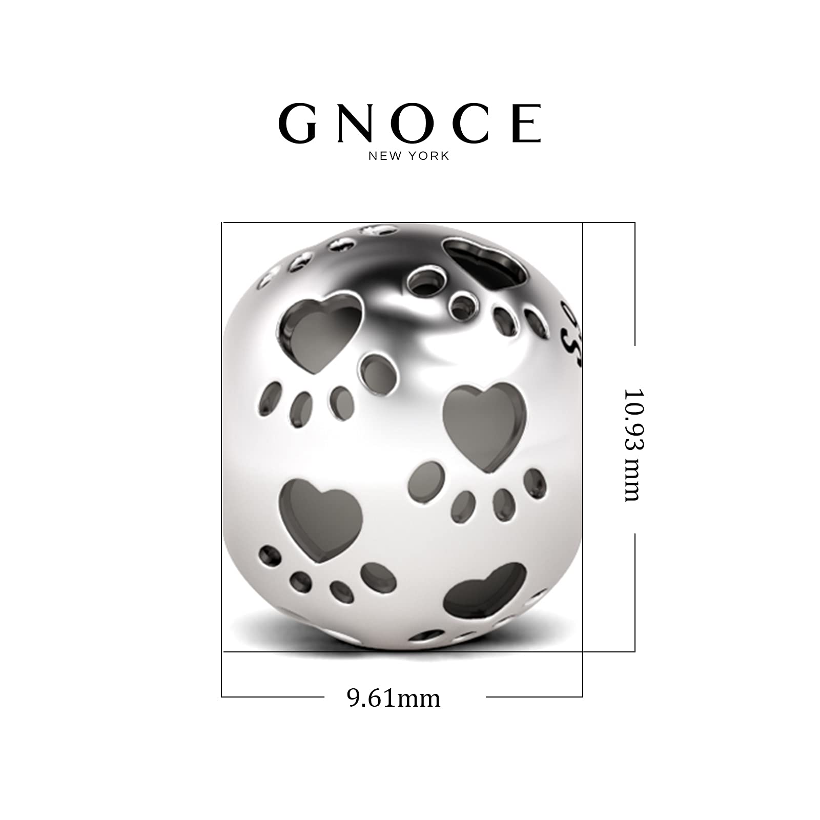 GNOCE Sterling Silver Pet Paw Print Charm Bead - Hollow Animal Paw Charm for Bracelets & Necklaces - Perfect Christmas Gift for Cat & Dog Lovers - Great for Pet Memorial Jewelry and Animal-Themed Accessories