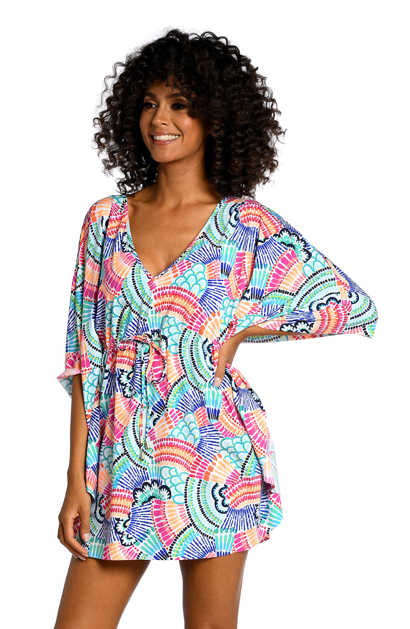 La Blanca Women's V-Neck Caftan Swimsuit Cover Up - Lightweight Beach Dress, Poolside Coverup, Summer Resort Wear for Vacation & Tropical Getaways