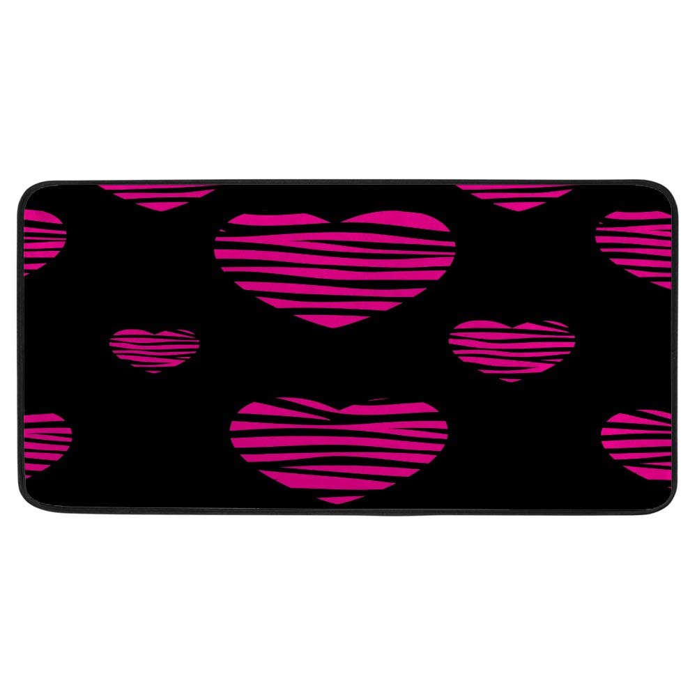 Non-Slip Extra Thick Memory Foam Kitchen Rug & Bathroom Mat - Soft Plush Heart Zebra Pattern Floor Mat (39x20 Inch) | Machine Washable | Ideal for Kitchen, Bathroom, Laundry Room & Entryway Decor