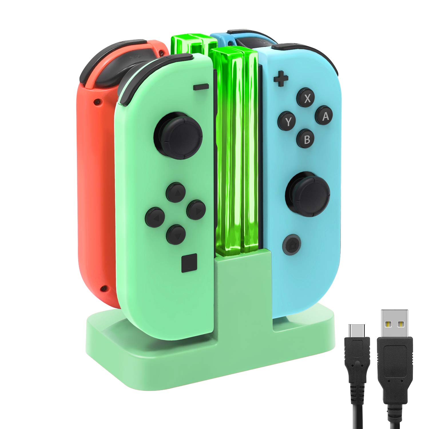 FASTSNAIL Nintendo Switch Joy-Con & OLED Model Charging Dock - Dual USB Port & Type-C Cable - LED Indicator Charger Stand Station (Green, 2-Pack) - Perfect for Gaming Setup & Multiplayer Sessions