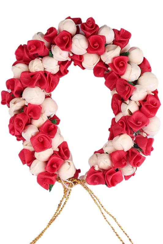 CHRONEX 1-Pack Pink Rose & White Mogra Flower Hair Gajra - Bridal Hair Accessory for Weddings, Parties & Indian Traditional Events