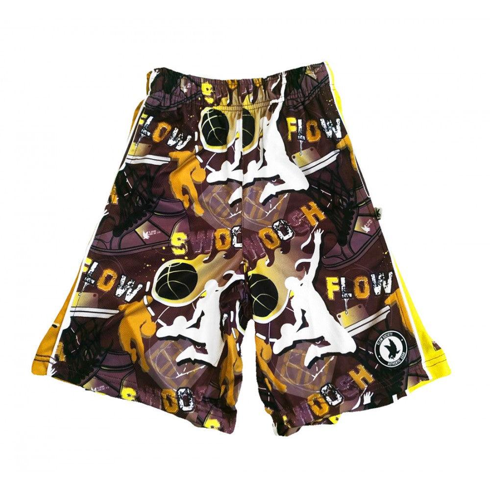 Boys' Basketball Shorts with Swoosh Design - Maroon & Yellow Attack Shorts for Sports, Gym, and Casual Wear