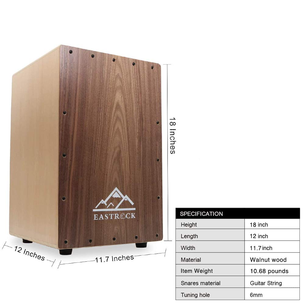 EastRock Full Size Cajon Drum - Wooden Percussion Box Drum with Internal Guitar Strings for Beginners & Professionals | Perfect for Live Performances, Studio Recording & Music Therapy
