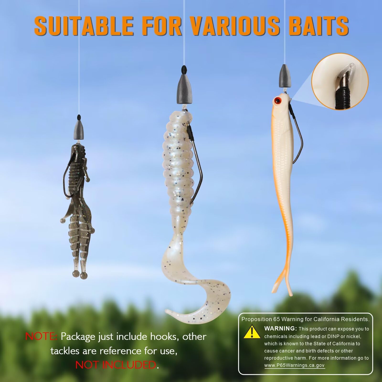Dovesun Weedless Fishing Hooks 30PCS - Bass Fishing Hooks for Wacky Rig & Texas Rig - Freshwater & Saltwater Worm Hooks (1/0, 2/0, 3/0) - Ideal for Bass, Trout, and Panfish in Lakes & Rivers