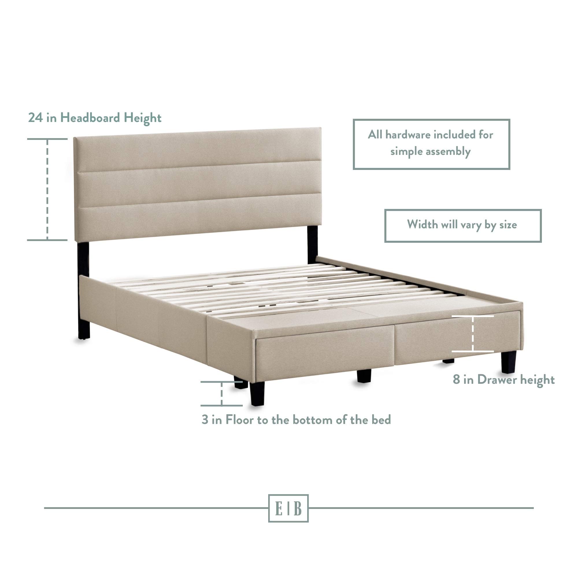 Edenbrook Johnson Upholstered King Bed with Built-in Storage Drawers & Modern Channel Tufted Headboard - Easy Assembly, Wheat Fabric - Perfect for Master Bedroom or Guest Room