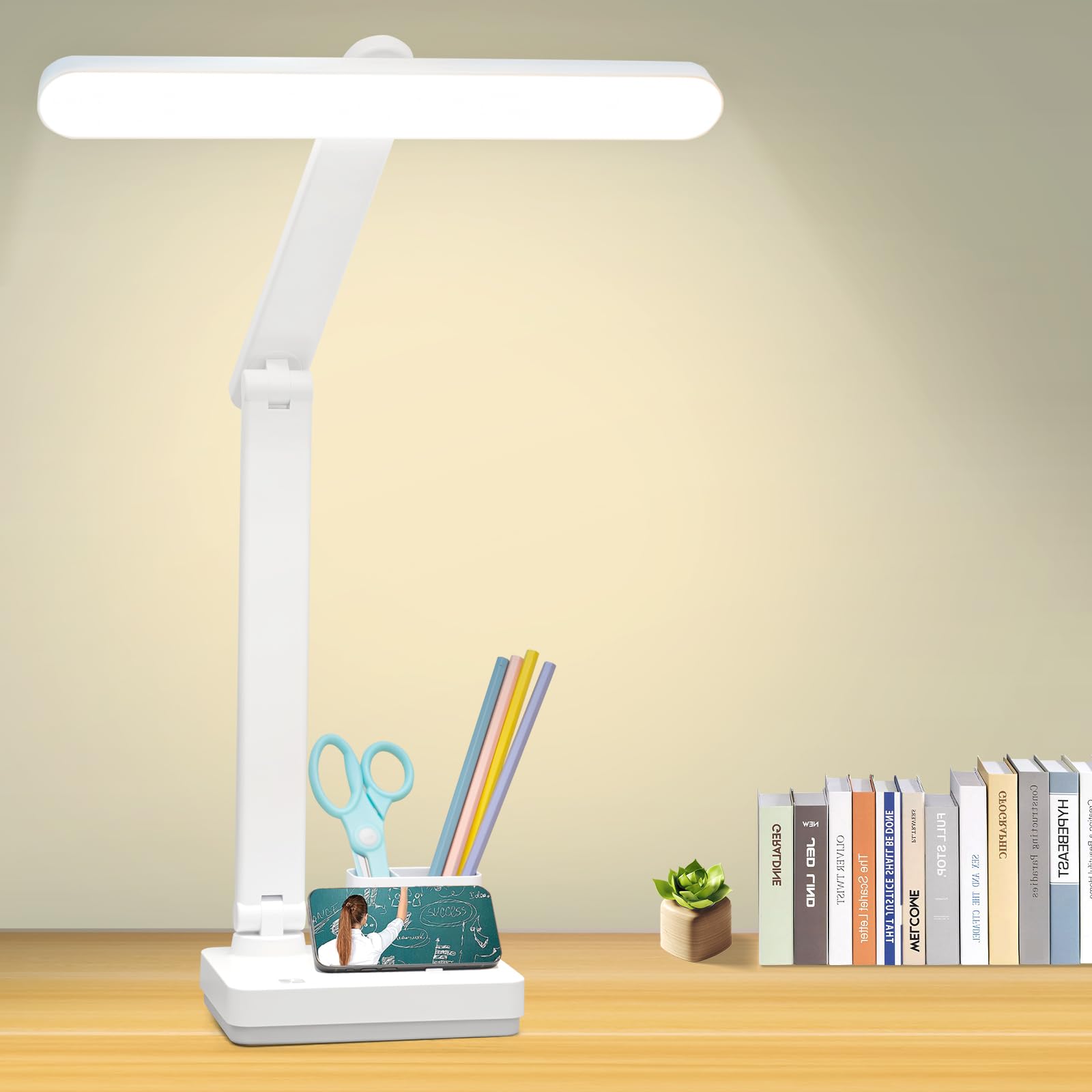 Rechargeable 50 LED Cordless Desk Lamp with 4000mAh Battery - Touch Control, 3 Brightness Modes, Dimmable, 20 Inch Tall Reading Light for Bedroom, Office & Study (USB/Outlet Powered) - Perfect for Night Reading, Working & Bedside Use