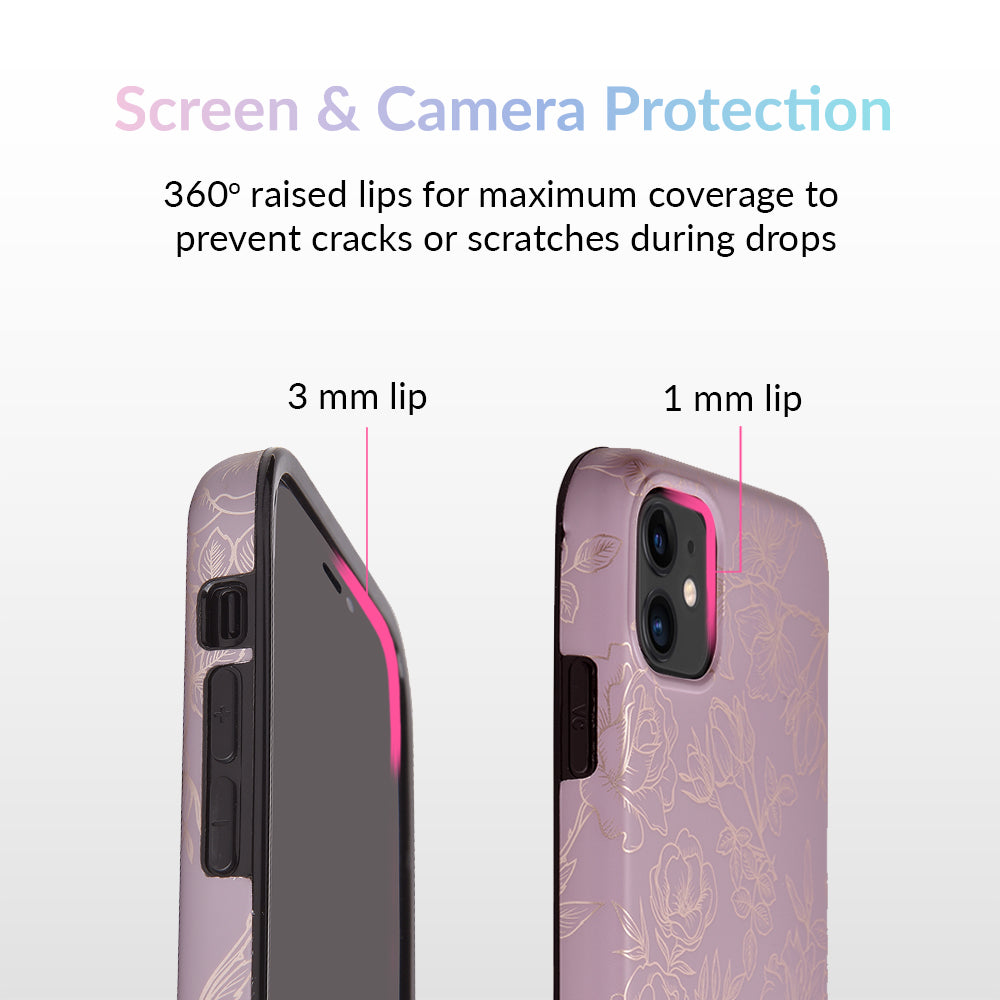 Dusty Rose Chrome Floral iPhone Case - Elegant Protective Phone Cover for iPhone 13/14/15 Pro Max - Perfect for Women, Girls, Daily Use, Gift Giving & Special Occasions