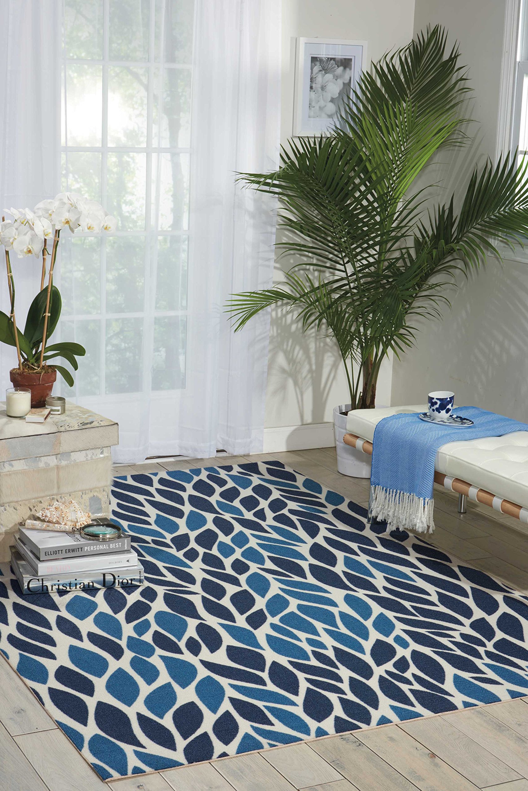 Nourison 10' x 13' Indoor/Outdoor Area Rug - Blue, Easy to Clean, Non-Shedding, Soft & Durable for Bedroom, Living Room, Dining Room, Kitchen - Perfect for Home Decor & Outdoor Patio Use