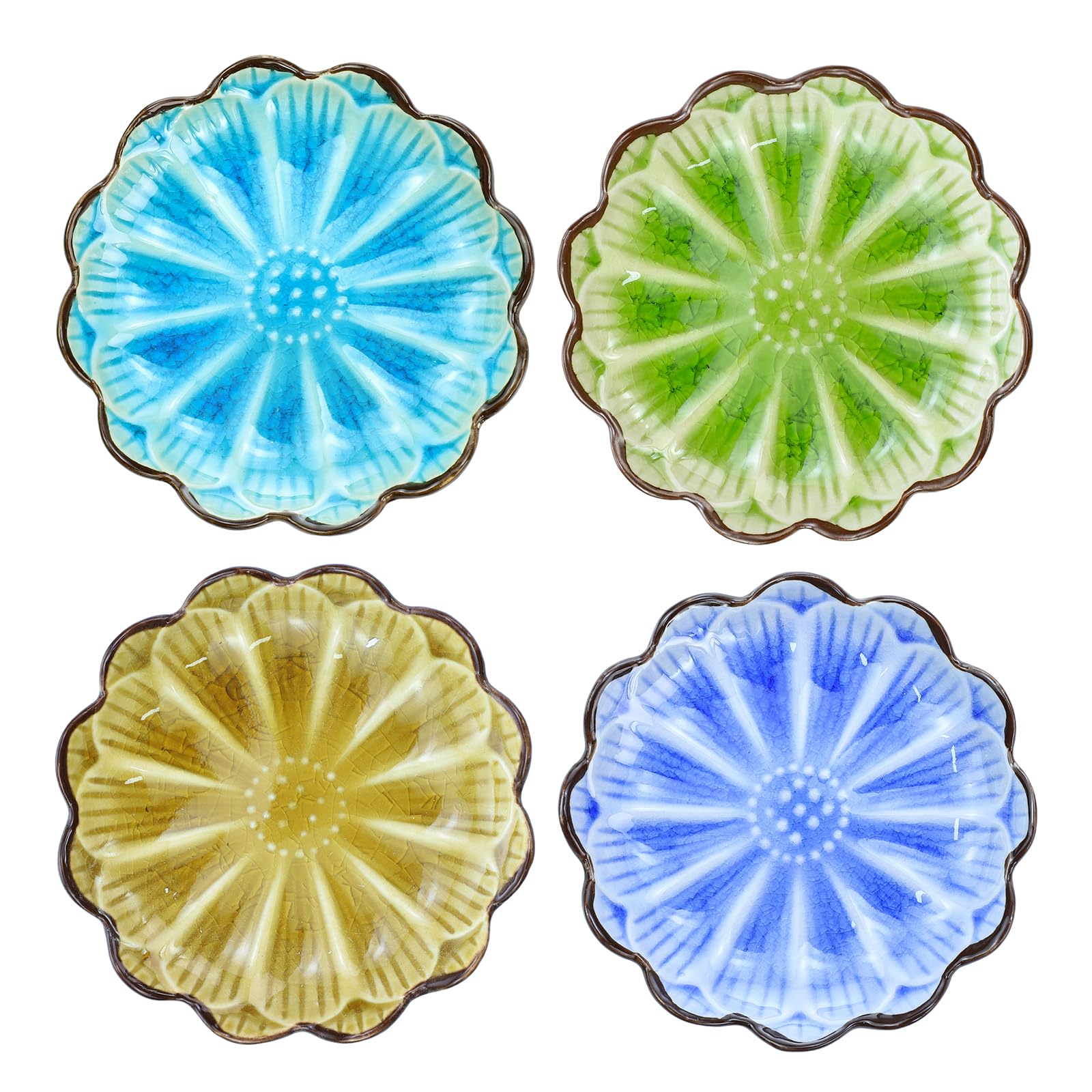 Gaolinci 4-Inch Lotus-Shaped Ceramic Condiment Dishes - Perfect for Tea Bags, Ketchup, Appetizers, Vinegar, Spices, Salad, Sushi & Wasabi (Set of 4) - Ideal for Restaurants, Tea Parties & Asian Cuisine