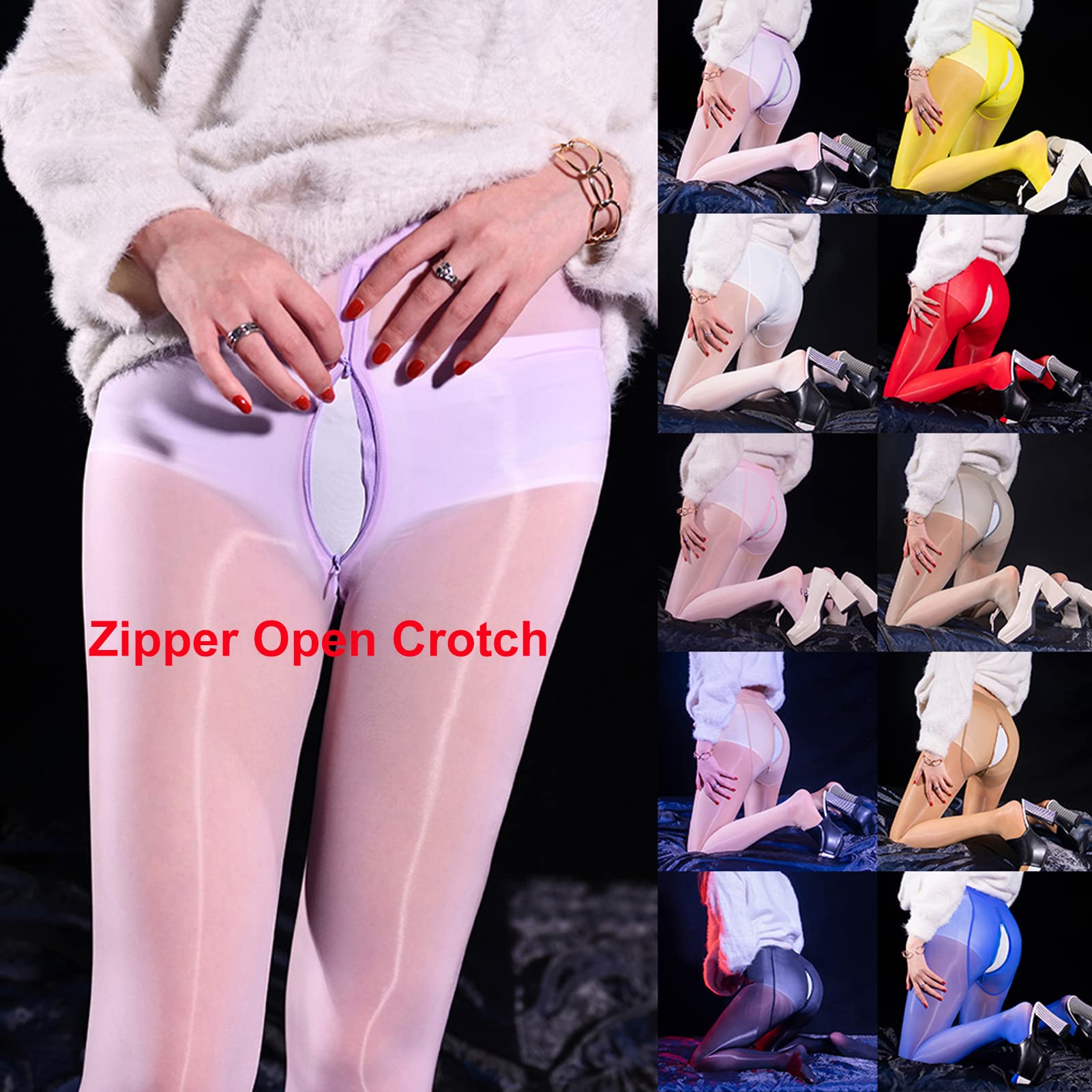 LESOYA Women's 8D Sheer Nylon Pantyhose - Shiny Glossy Tights with Zipper Crotch - Sexy Stockings for Party, Date Night & Special Occasions