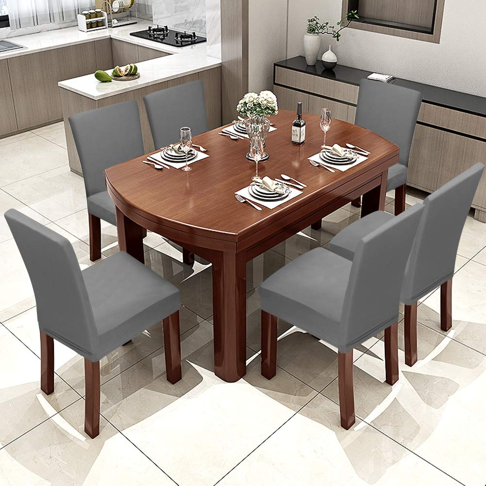 Stretch Spandex Dining Chair Covers - Washable & Removable Parson Chair Slipcovers for Kitchen, Dining Room & Office - Set of 4 (Grey) | Protect & Refresh Your Chairs for Everyday Use & Special Occasions