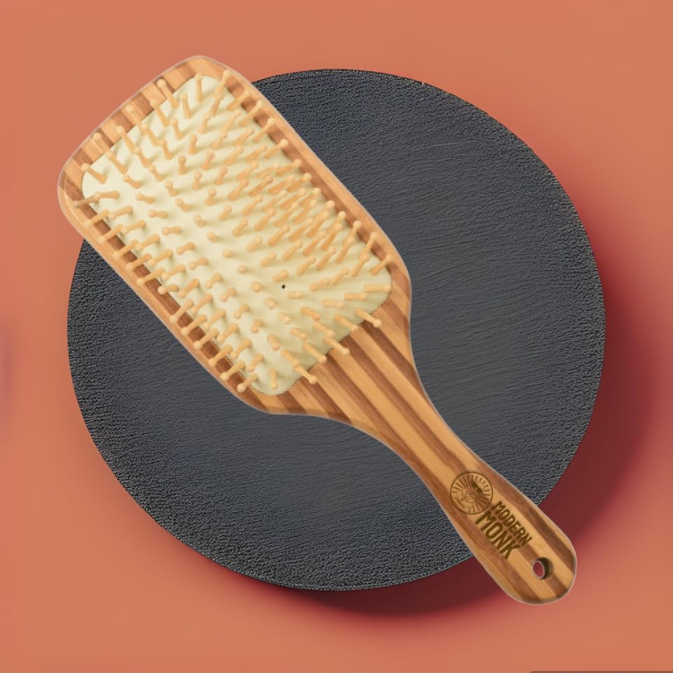 Bamboo Hair Brush with Soft Ball Tips & Cushion Base - Smooth Combing & Detangling - Reduces Frizz & Breakage - Ideal for Long Hair - Perfect for Daily Styling, Travel & Salon Use