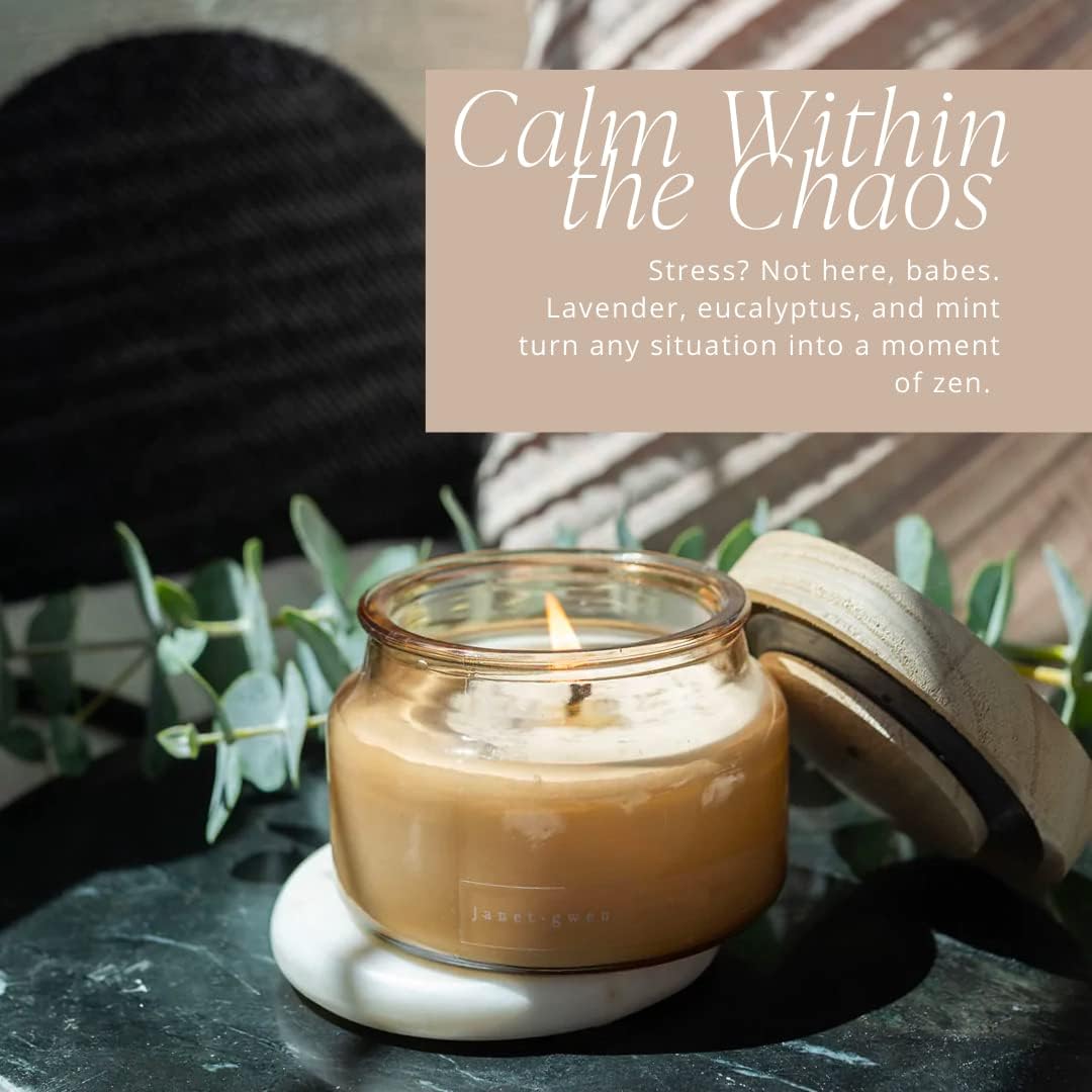 Janet Gwen Scented Decorative Candle in Glass Jar - 40-Hour Burn Time, Hand-Poured Coconut Soy Wax Candle (Calm Within The Chaos Scent) - Perfect for Coffee Tables, Living Rooms & Relaxation