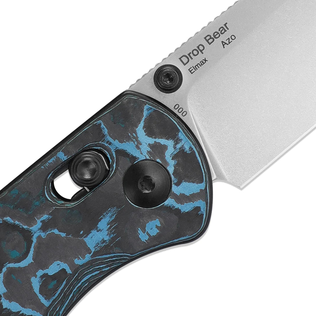 Kizer Ki3619A2 AZO Drop Bear Folding Pocket Knife - Elmax Stonewashed Drop Point Blade, Artic Storm FatCarbon Handles - EDC, Camping, Hunting & Outdoor Survival Gear