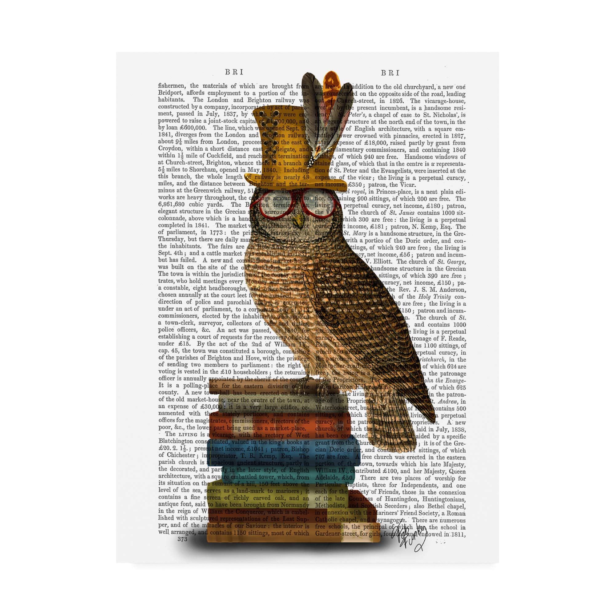 Trademark Fine Art 35x47 Owl on Books Wall Decor by Fab Funky - Perfect for Living Room, Bedroom & Office Decor
