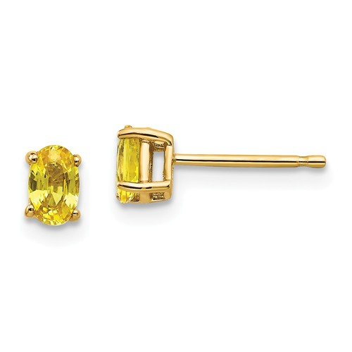 14K Yellow Gold Oval Sapphire Stud Earrings - 2/3 CTW Natural Gemstone Jewelry for Women - Perfect for Weddings, Parties & Everyday Elegance