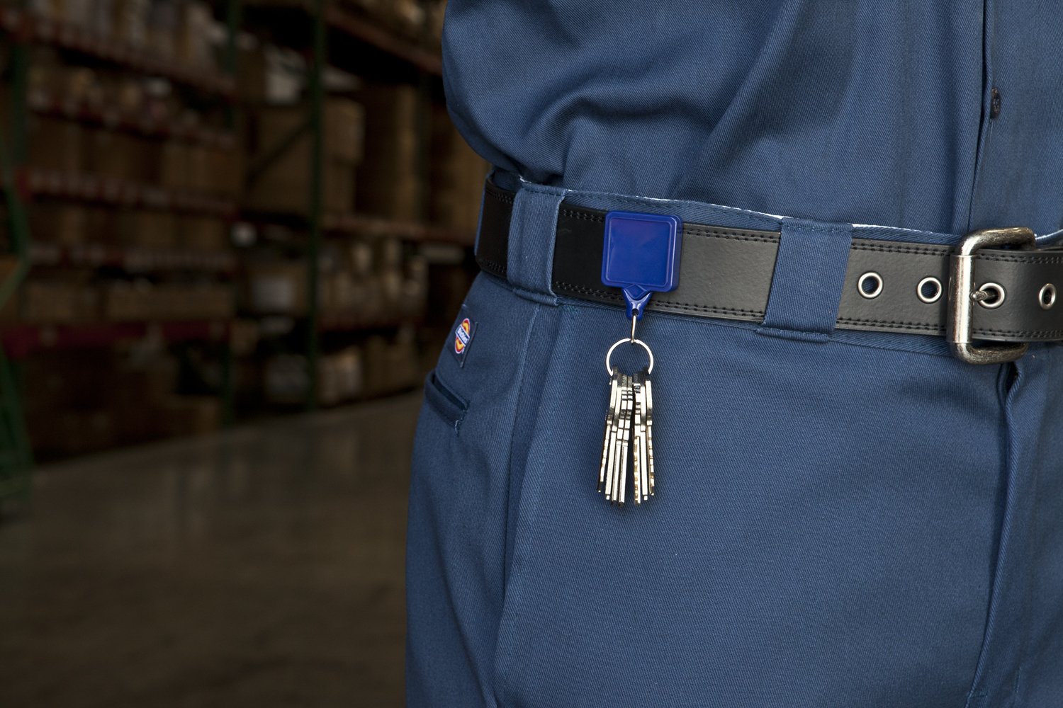 KEY-BAK Mini Retractable Key Holder with Steel Clip - Blue for Home & Office Use