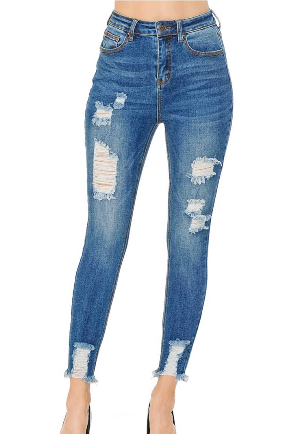 Vintage-Inspired Women's WAX JEAN Ankle Skinny Jeans with Distressed Hem - Perfect for Casual Outfits, Street Style & Everyday Wear
