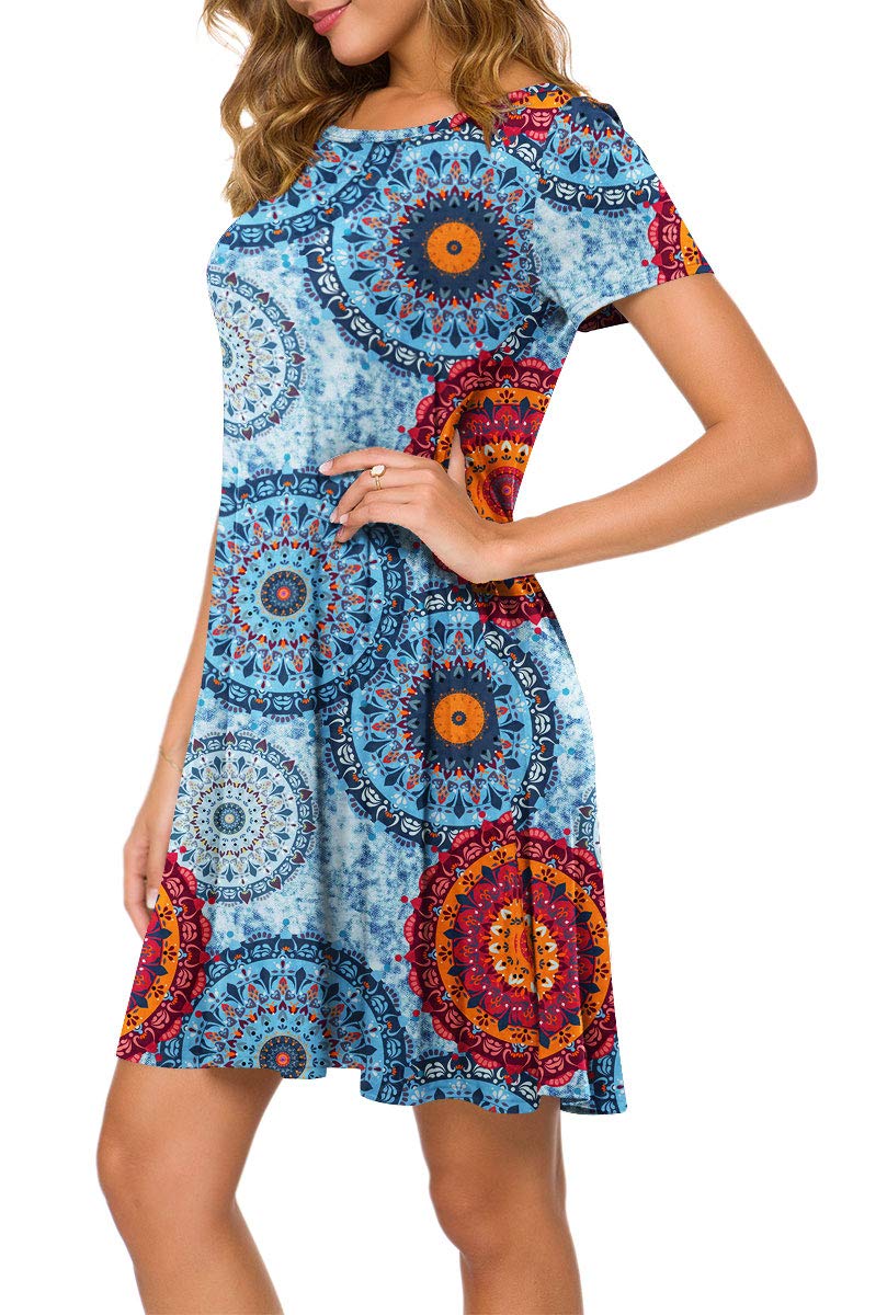 POPYOUNG Women's Summer Casual T-Shirt Dress 2025 - Crew Neck Short Sleeve Beach Cover Up Sundress for Women | Perfect for Beach Vacation, Pool Party & Summer Outings