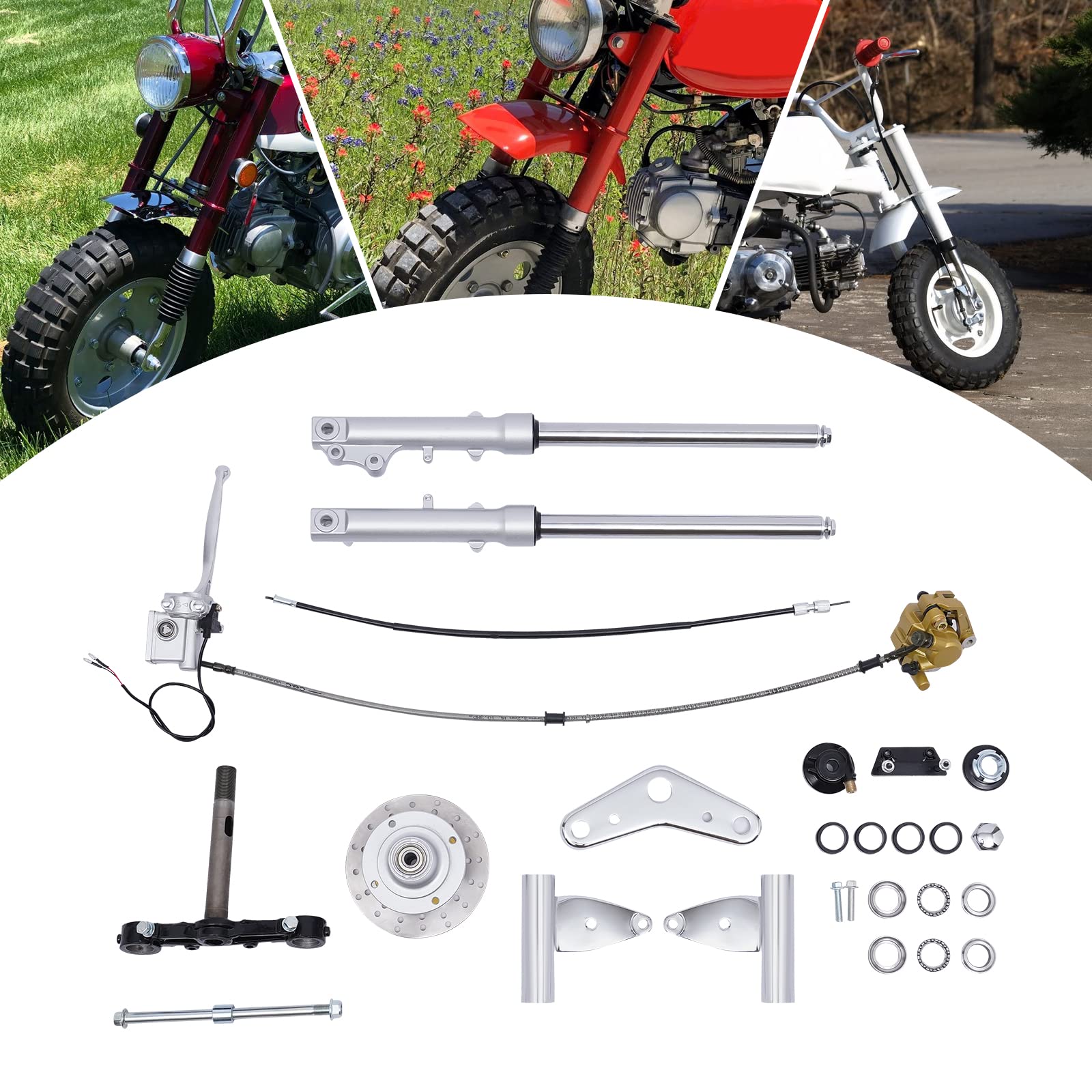 Honda Monkey Bike Z50 Front Forks Shock Absorber with Brake Caliper & Disc Assembly - Triple Tree Hub Replacement for Smooth Off-Road Riding & Trail Adventures